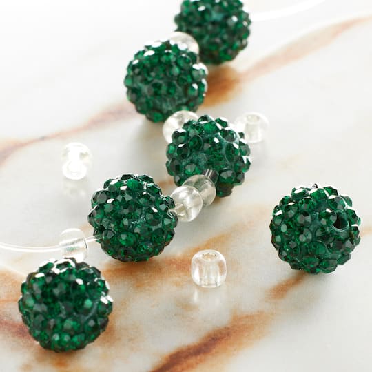 12 Pack: Dark Green Pavé Clay Round Beads, 10mm by Bead Landing™